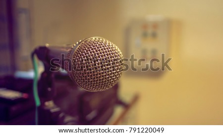 The microphone in the control room audio system of organizations and companies.