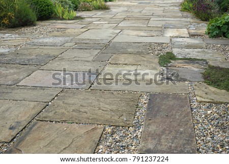 Flagstone patio walkway in Europe
