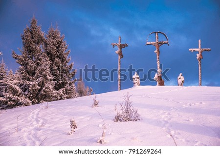 Jesus, cross in winter