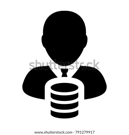 Database Icon Vector Male Person Profile Avatar for Information Storage Server and Cloud Computing in Glyph Pictogram Symbol illustration
