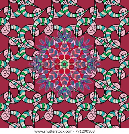 Seamless pattern with abstract ornament. Vector Hand drawn zentangle floral red, neutral and black colors.