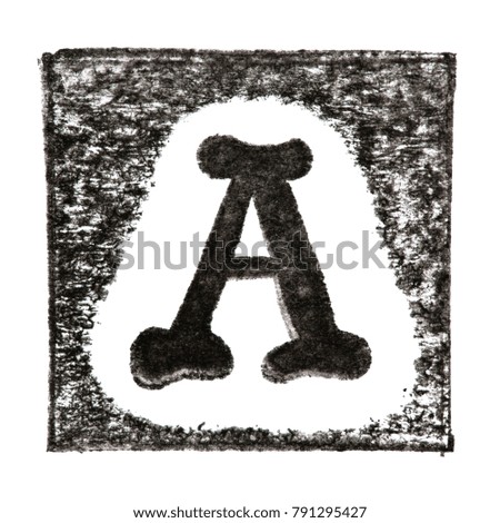 Capital letter 'A' printed black ink stamp isolated on white background