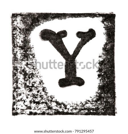 Capital letter 'Y' printed black ink stamp isolated on white background