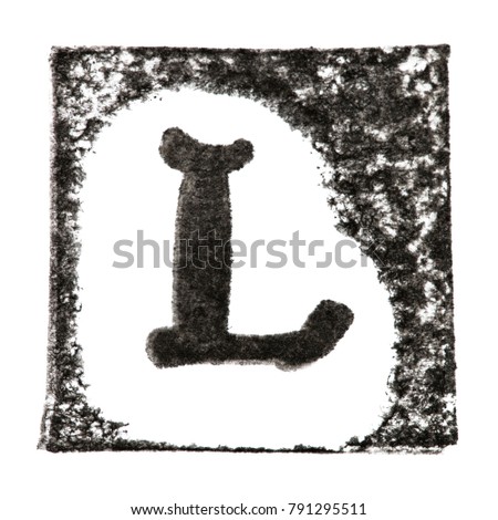 Capital letter 'L' printed black ink stamp isolated on white background Royalty-Free Stock Photo #791295511
