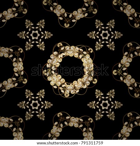Gold floral ornament in baroque style. Gold Wallpaper on texture background. Damask seamless repeating background. Golden element on black colors.