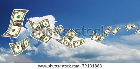Flying dollars banknotes