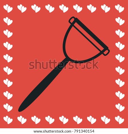 Kitchenware peeler icon flat. Simple black pictogram on red background with white hearts for valentines day. Vector illustration symbol