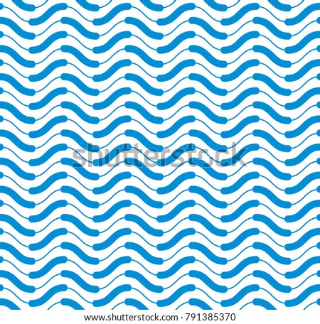 Wavy technical lines seamless pattern, vector abstract repeat endless background, blue colored rhythmic waves.