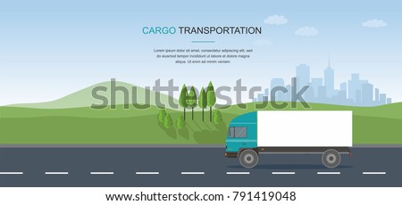 Semi-truck on the road on city background Royalty-Free Stock Photo #791419048