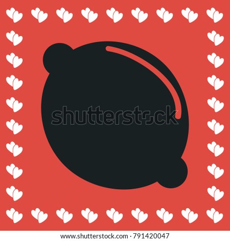 Lemon icon flat. Simple black pictogram on red background with white hearts for valentines day. Vector illustration symbol