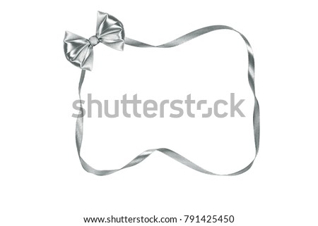 An image of a beautiful silver ribbon bow with ribbon by frame  isolated on white background