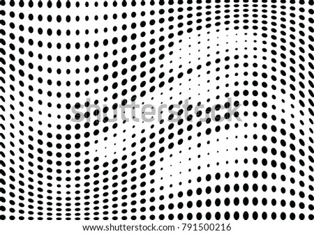 Abstract halftone wave dotted background. Futuristic twisted grunge pattern, dot, circles.  Vector modern optical pop art texture for posters, business cards, cover, labels mock-up, stickers layout