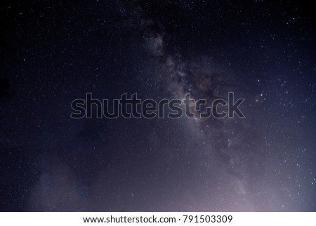 vertical milky way on starry field in dark night sky 