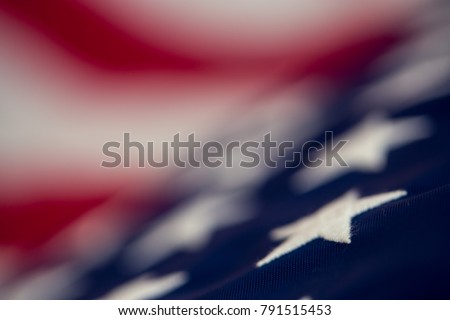 Independence day, American flag, close-up, retro, top view, blur, with copy space for text