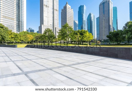 Panoramic skyline and buildings with empty square floor in shanghai china