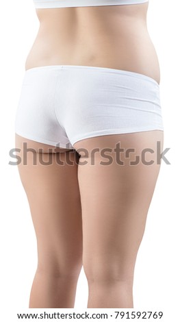 Fatty female buttocks in white underwear.