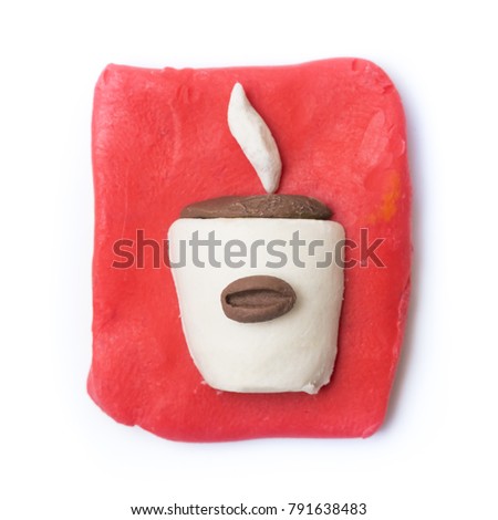 Plasticine coffee cup icon. Modeling clay handmade coffee cup isolated on white background.