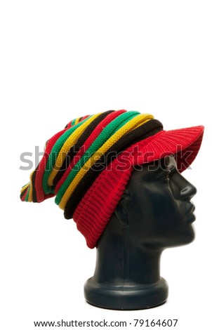 Fashionable summer cap on a dummy, on a white background