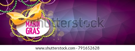 vector new orleans mardi gras vector violet horizontal banner background with blur lights, carnival mask and text. vector mardi gras party or fat tuesday purple poster design template 