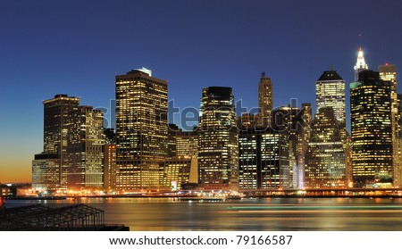 Lower Manhattan at night from the Brooklyn Heights Promenade.