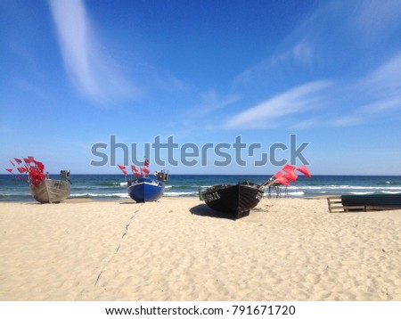 Fisher boats at the beach of Baabe, island Rugia (Rügen) germany  Royalty-Free Stock Photo #791671720