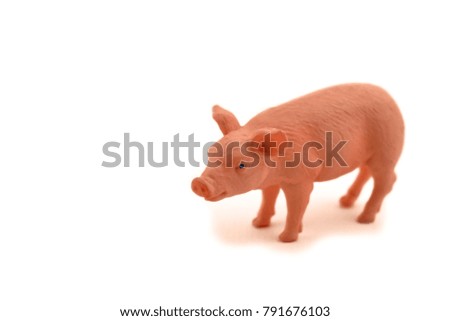 Pig stock images. Pink pig isolated on white background. Piggy baby toy