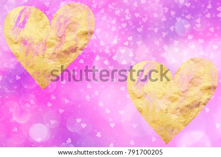 purple abstract background with hearts, 2 gold hearts. Perfect for social media campaign