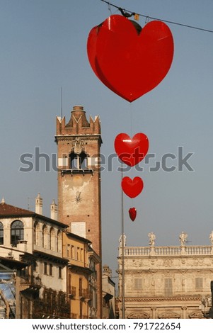 red hears in the sky for Valentine's holidays in the verona tuscany italy