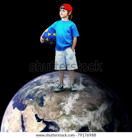 Child football player on the planet