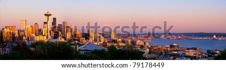 Seattle skyline with Space Needle and Mt. Rainier
