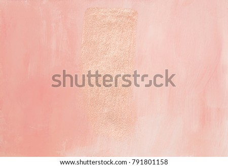 Hand painted feminine elegant dusty pink abstract background texture with shiny metallic golden brush stroke Royalty-Free Stock Photo #791801158