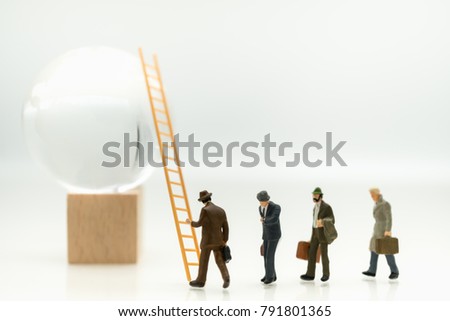 Miniature people: Group of business man and ladder with copy space image using as background business growth up concept.