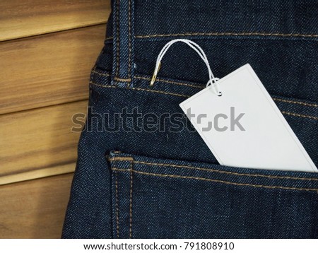 Clothing label, blue jeans