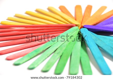 The color circle of wood ice-cream stick isolated on white backg