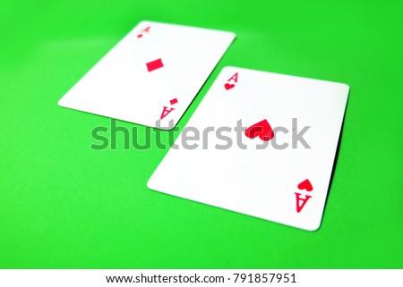 Two of Spades and Diamonds Playing card. Ace Playing cards isolated On Green Background Great for Any Use.