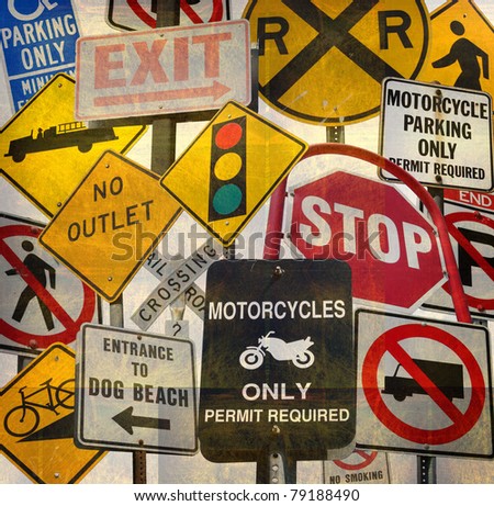 aged vintage collage with traffic signs