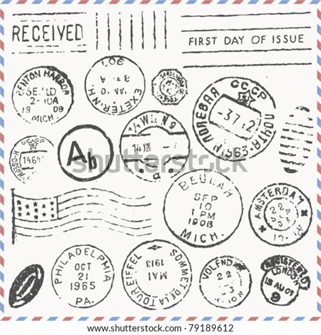 vector set: vintage postage stamps Royalty-Free Stock Photo #79189612