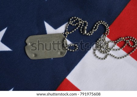 Close up of American Flag and soldiers badges.Veterans Day Concept.