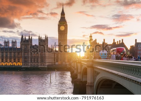 Big Ben Clock Tower and Westminster Bridge in London
