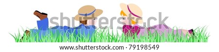 Boy and girl in grass - isolated on white background