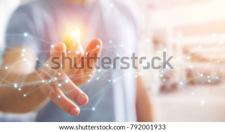 Businessman on blurred background using flying network connection 3D rendering