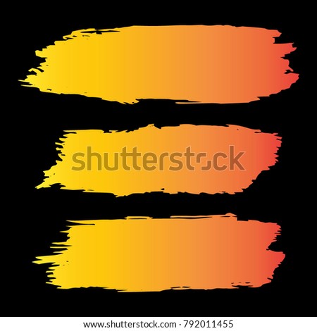 Set of Hand Painted Orange, Red Brush Strokes. Vector Grunge Brushes. Vector Frame For Text Modern Art Graphics For Hipsters. Dirty Artistic Creative Design Elements. Perfect For Logo, Banner, Icon.