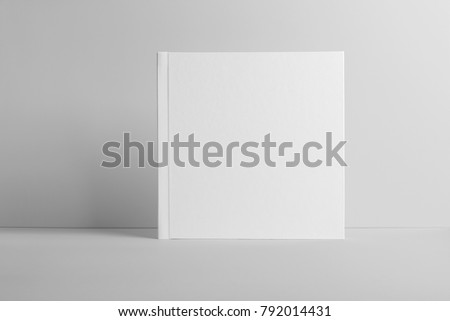 Real photo, square brochure, booklet, magazine mockup template, isolated on light grey background to place your design.