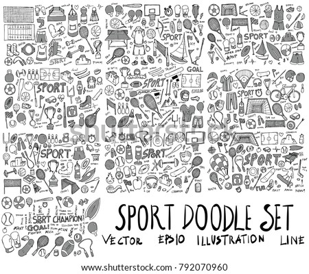 Set of Sport Hand drawn doodle Sketch line vector scribble