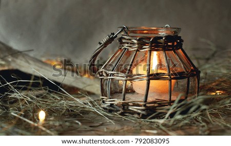 Still life of evening romantic dinner in the style of the village
