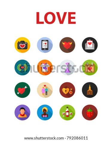 Love flat icon set. Vector illustration. Element template for design.