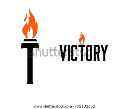Letter Victory with Olympic Torch Fire on the Letter T Symbol Logo Vector