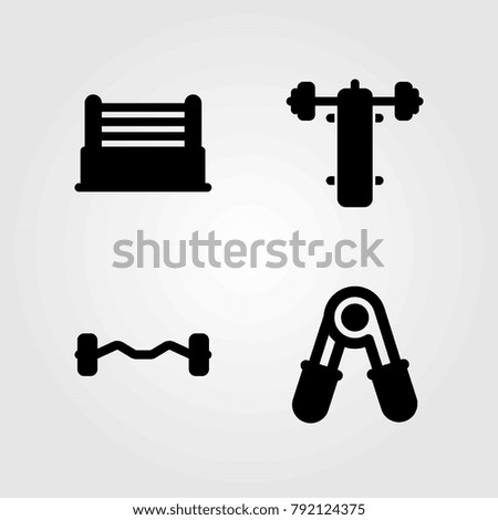 Fitness vector icons set. ring, dumbbell and biceps dumbbell