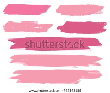 Collection of hand drawn pink grunge brushes. Vector Grunge Brushes. Dirty Artistic Design Elements. Creative Design Elements. White background. Distress Frame, Logo, Banner, Wallpaper.