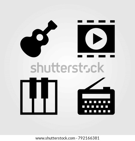 Multimedia vector icons set. radio, keyboard and movie player